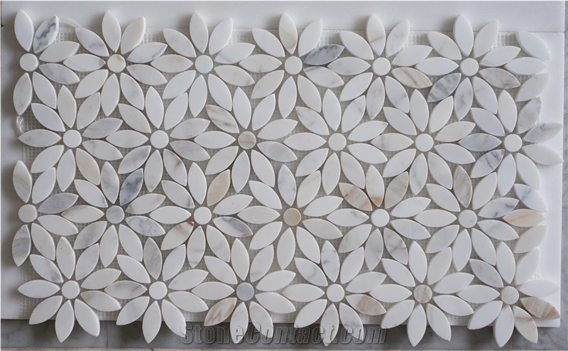 White Marble Flower Design Mosaic Tile,Stone Mosaic Pattern, China Marble Flower Flash Mosaic Tile,Italy Marble