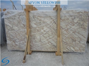 Afyon Yellowish Slabs & Tiles, Turkey White Marble, Turkish Marble, Polished Marble, Yellow, Yellow Veins, Afyon Marble