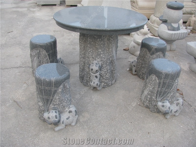 Stone Table and Chairs Sculpture