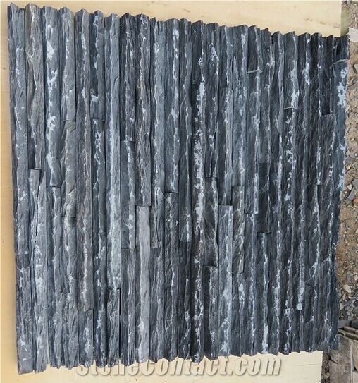 Black Quartzite Think Water Fature Wall Cladding Stone