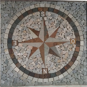 Feature Mosaic Natural Stones Tiles in Direction Pattern for Floor Rosettes