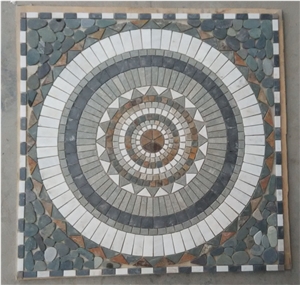 Feature Mosaic Natural Stones Tiles in Direction Pattern for Floor Rosettes