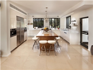 Kitchen Flooring with Crema Marfil Beige Marble