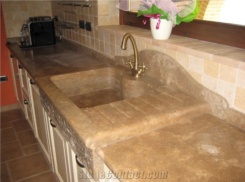 Chiampo Perlato Custom Kitchen Countertop And Solid Sink From