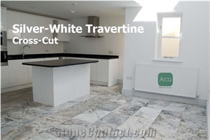 Arca White Silver Travertine Block