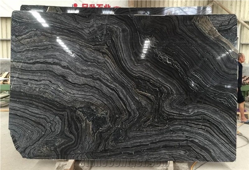 Ancient Wood Marble Wooden Black Marble Bookmatched Slab