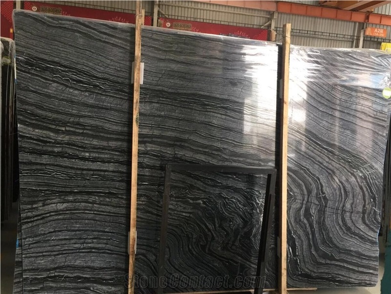 Ancient Wood Marble Wooden Black Marble Bookmatched Slab