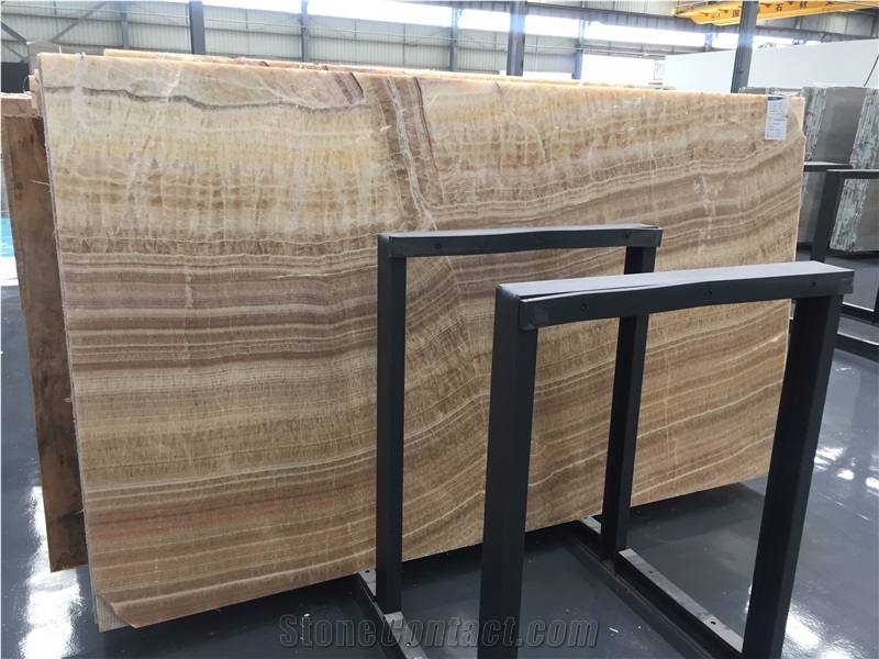 China Wood Grain Onyx Brown Onix Bookmatched Polished Slab