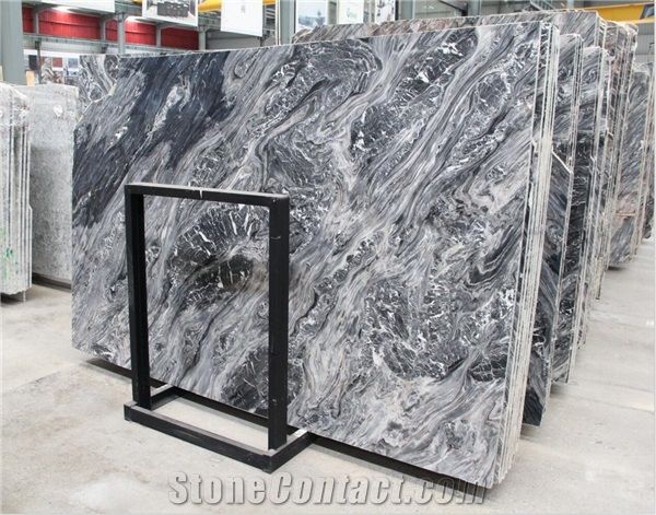 Louis Black Marble Venice Gold Seawave Black Slab For Wall