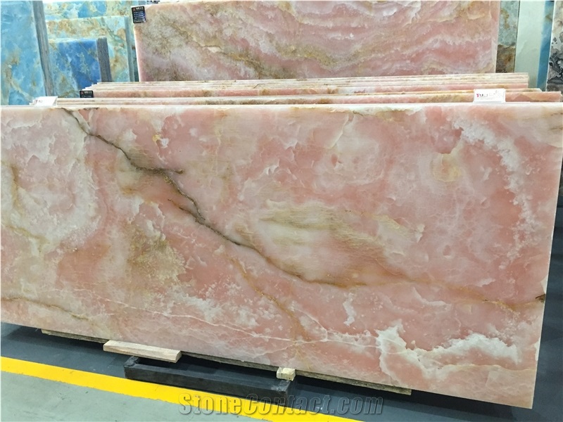 Pink Onyx Slabs and Tiles Polished, Wall Cladding for Vanity Top, Bathroom Top ,A Grade and High Polished Degree, Own Factory, Natural Stone for Hotel Use Bright Natural Stone