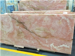 Pink Onyx Slabs and Tiles Polished, Wall Cladding for Vanity Top, Bathroom Top ,A Grade and High Polished Degree, Own Factory, Natural Stone for Hotel Use Bright Natural Stone