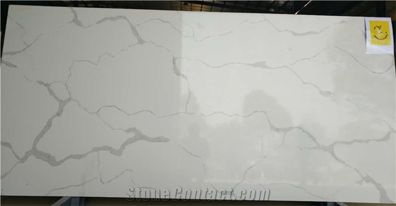 Manmande Quartz Italian Calacatta Carrara White Polished Slabs