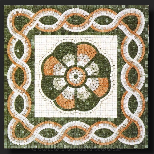 60x60 cm Antique Floor Mosaic Medallion, on Fiberglass Mesh