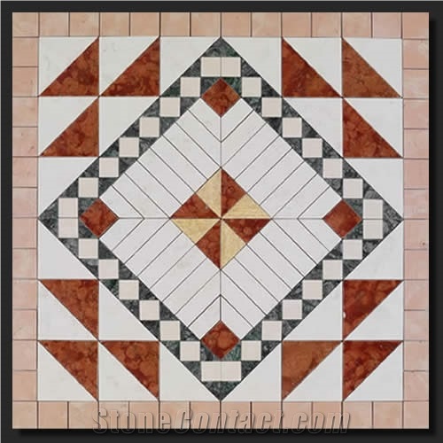 Rosette for Flooring. 70x70 Cm, on Fiberglass Mesh, Rosso Verona, Verde Guatemala, Bianco Antico, Rosa Perlino, Giallo Cleopatra