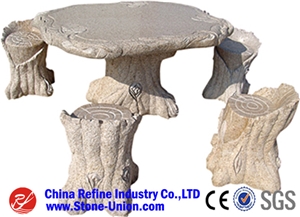 China Beige Granite Garden Furniture Table Set, Outdoor Natural Stone Park Table Sets