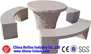 China Beige Granite Garden Furniture Table Set, Outdoor Natural Stone Park Table Sets