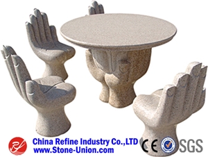 China Beige Granite Stone Table , Garden Stone Table / Benches, Garden Stone Tables and Chairs