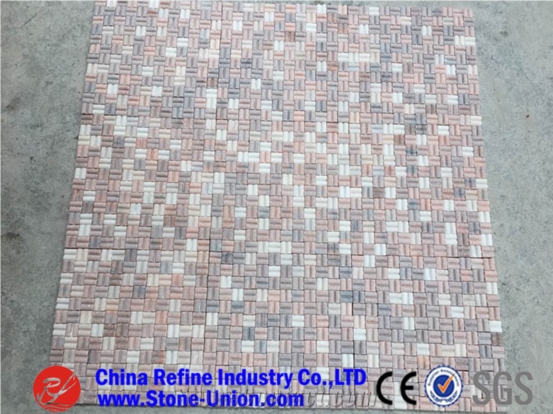 China Square Sunset Pink Marble Mosaic