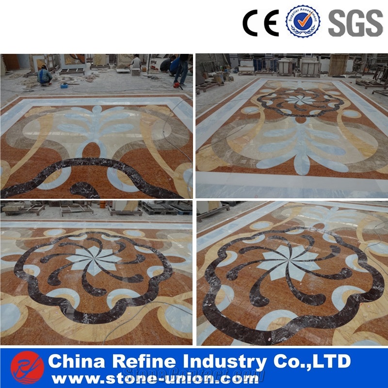 Customized Shape Popular Water Jet Beige Marble Pattern,Polished Mixed Marble Medallions Inlay Pattern Flooring Tiles in Hot Wholesale,Chinese Cheap Lobby and Hall Decorated Marble Pattern