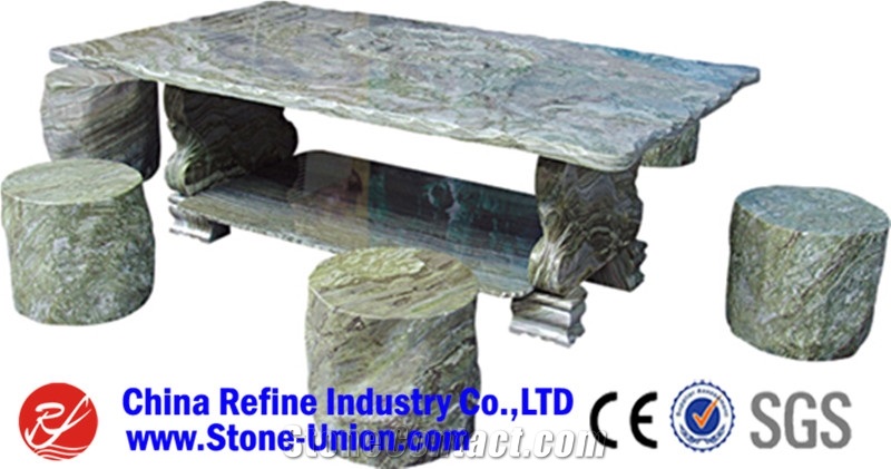 Green Flower Marble Table and Bench,Garden Table Sets,Garden Bench