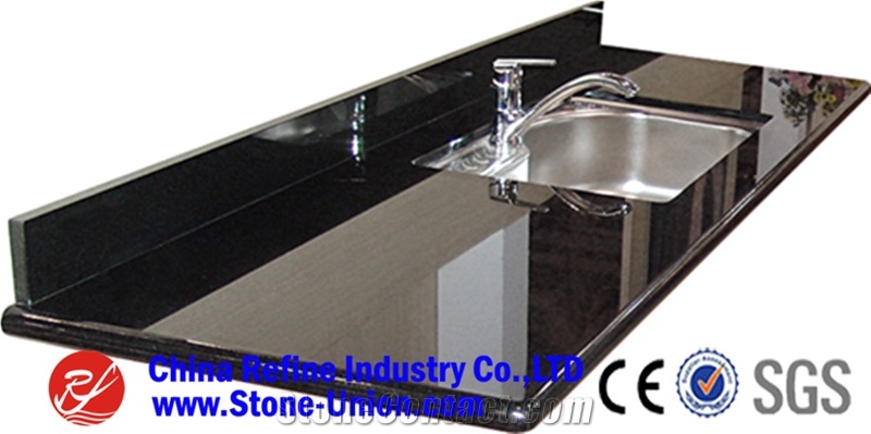 L-Shape Granite Kitchen Countertops,Shanxi Black Kitchen Counter Top, China Absolutely Black Granite Polished Natural Stone Kitchen Countertops