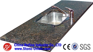 Modern Design Tan Brown Granite Polished Countertop And Stainless Steel Wash Basin