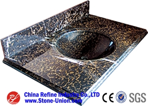 Modern Design Tan Brown Granite Polished Countertop And Stainless Steel Wash Basin
