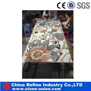 Multicolor Marble Flower Design Composited Mosaic Medallions