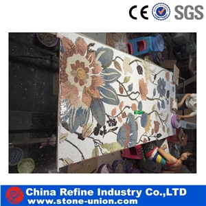 Multicolor Marble Flower Design Laminated Mosaic Medallions