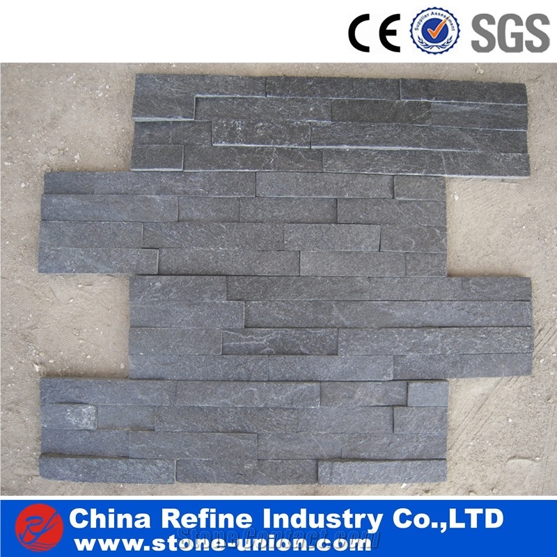 Natural Split Face Black Quartzite Cultured Stone for Wall Cladding ,Black Culture Stone/Ledge Panel,Wall Panel Covering,Rough Wall Panel Decoration Veneer
