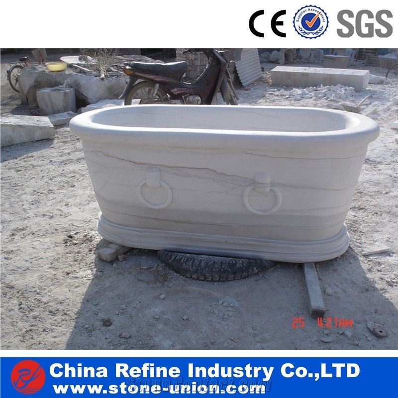 Natural Stone Bath Tub Surround,China White Carved