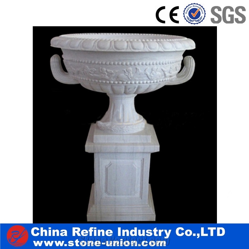 White Marble Carved Factory Flower Pot ,Flower Stand