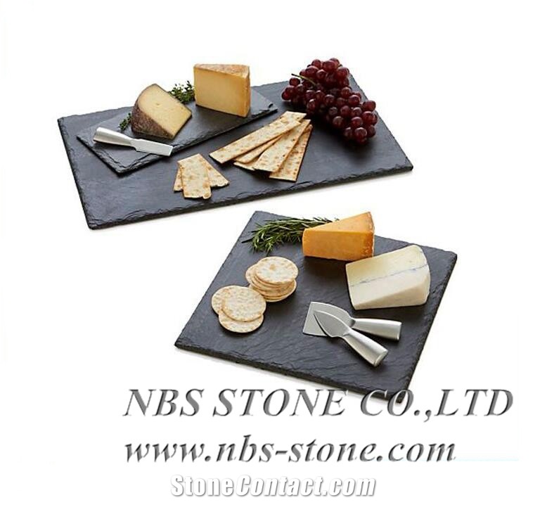 Kitchen Utensils,Modern Bar Restaurant Dinner Black Slate Stone Plate,Tea Trays,Handle,China Slate