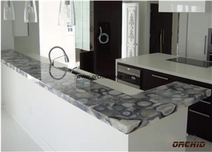 Natural Grey Agate Semi Precious Stone Kitchen Countertops,Vanity Tops,Agate Grey Gemstone Worktops,Bar Tops,Island Tops,Table Tops