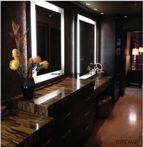 Natural Semi Precious Stone Brown Tiger Eye Dressing Room Table Tops,Bathroom Tops,Gemstone Vanity Tops,Work Tops,Countertops