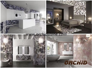 Pink Quartzite Semi Precious Stone Backlit Projects,Amethyst Wall Cladding Tiles Projects,Grey Agate Semi Precious Stone Translucent Tiles,Black & Lilac Agate Gem Stone Backlit Wall Cladding Tiles