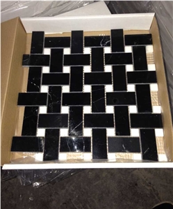 Basketweave/Herringbone/Hexagon Pattern Black Nero Marquina Marble Mosaic Tiles Polished,Honed,Natural Split Surface