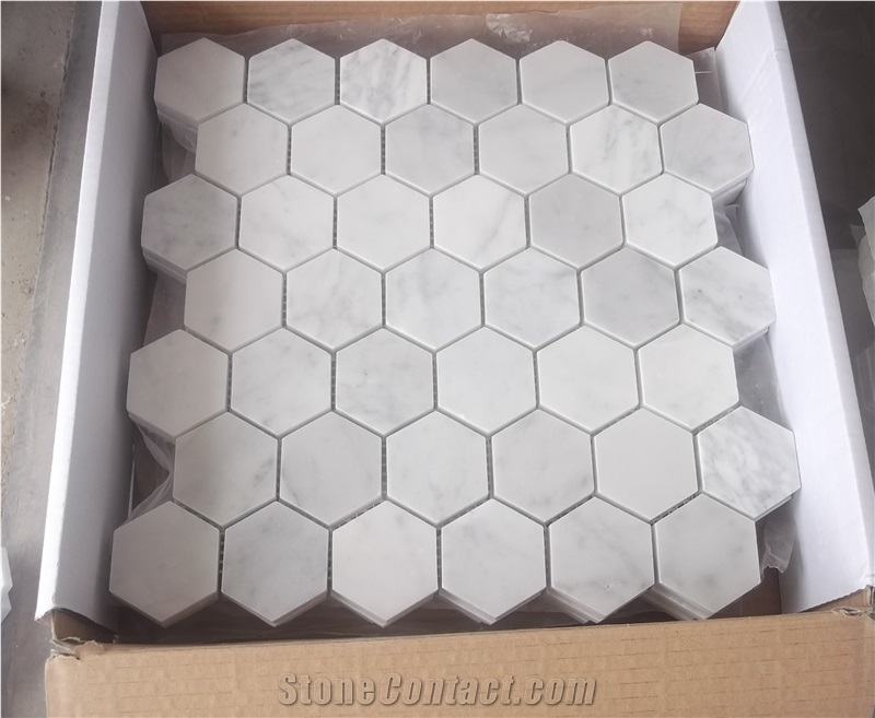 Carrara White Mosaic Pattern Tiles ,Hexagon Mosaic