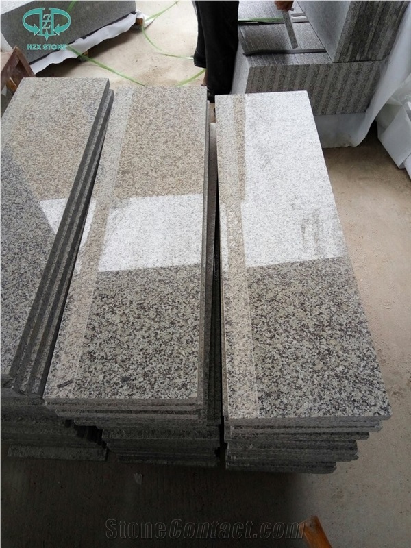 G602 White Grey Granite Stairs,Steps with Anti Slip,Grooving,Bullnose,Granite Treads,Granite Staircase,Risers,Polished,Flamed,Interior,Outdoor