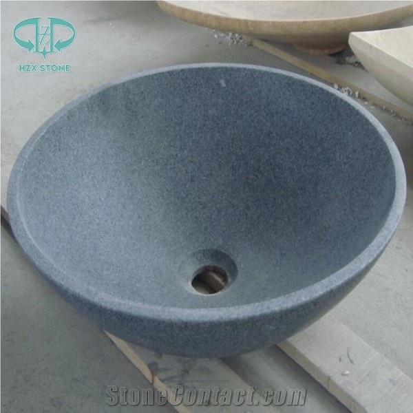 G654 Granite Wash Basins, Grey Round Sinks, Grey Stone Wash Bowls, Bathroom Sinks