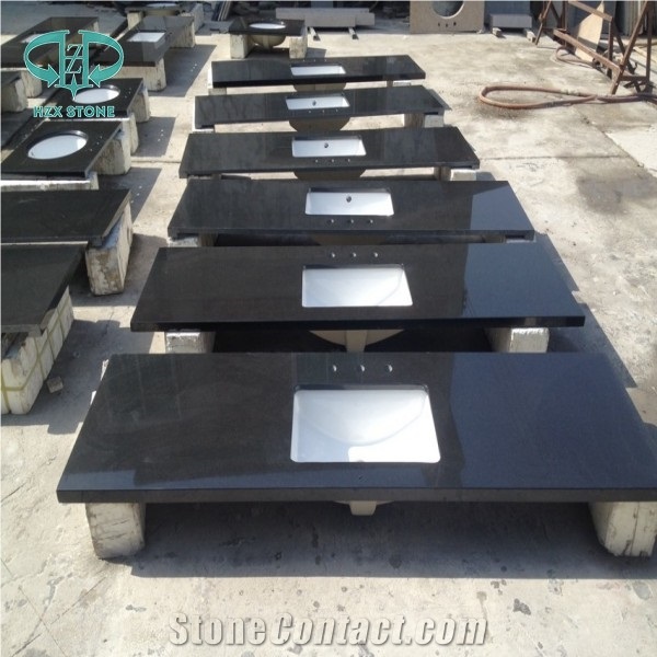 Hebei Black Granite/Absolute Black/China Black Granite Polished/Honed/Bush Hammered China Granite Countertop/Bath Top,Vanity Top