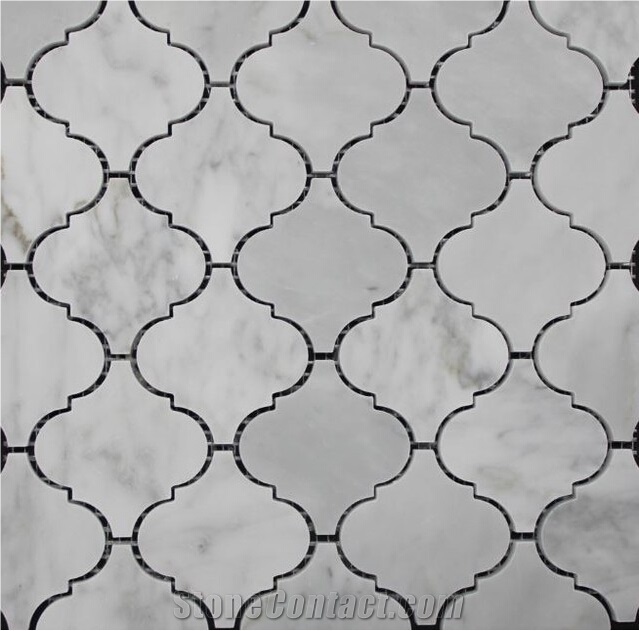 Hot Customized White/Black Marble Mosaic Flooring Tiles,Herringbone