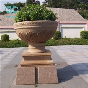 Outdoor Garden Decoration Sandstone Sculpture Polyresin Pedestal Flowerpot
