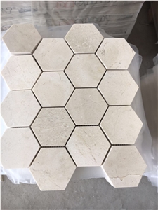 Beige Marble Mosaic Tile Crema Marfil Hexagon Mosaic Tile for Flooring