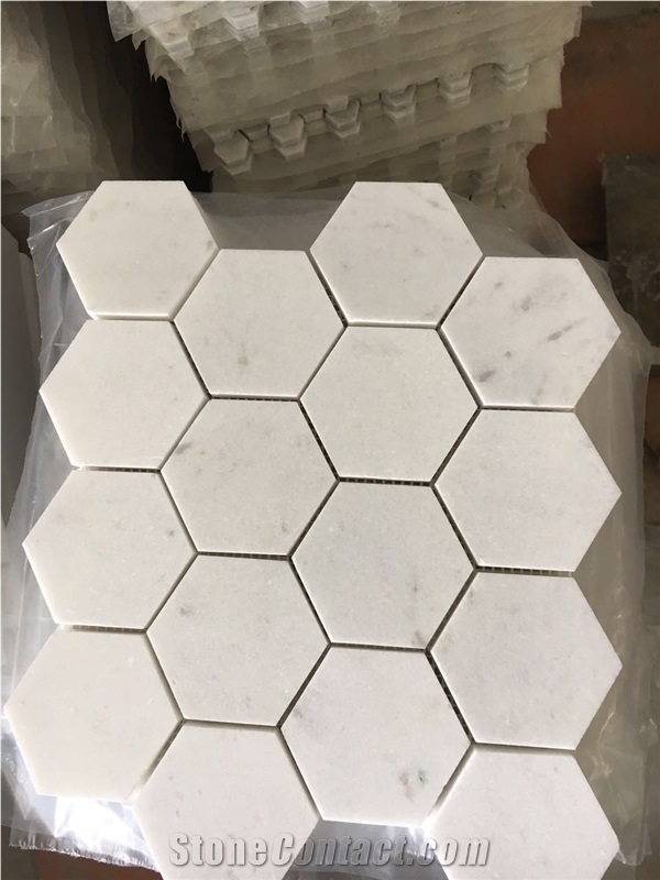 Bianco Carrara C Hexagon 76mm Mosaic Tile for Bathroom Walling