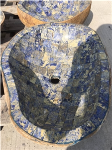 Blue Stone Mosaic Sink Blue Granite Vessel Sink for Bathroom