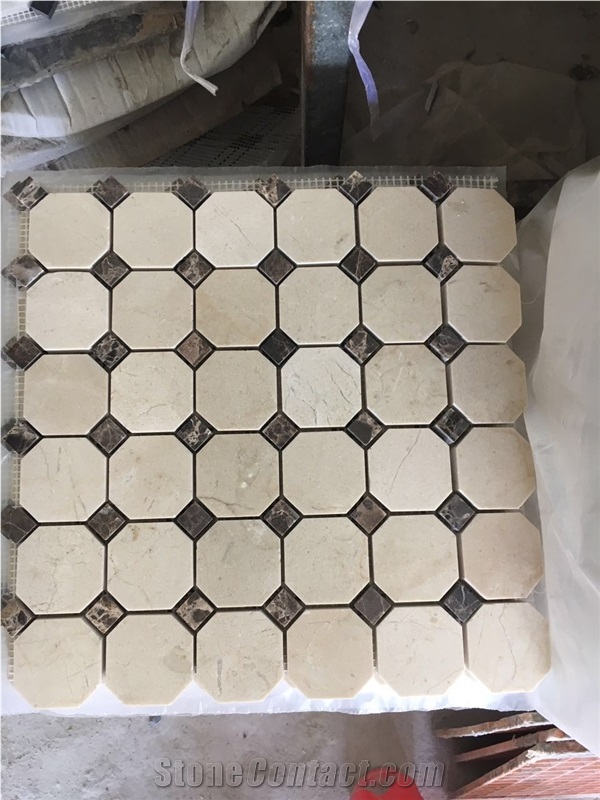 Honed Octagon Mosaic Tile Marble Crema Marfil Octagon Mosaic Tile Marble Crema Marfil