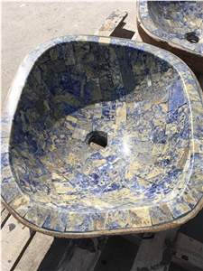 Irregular Farm Basin Blue Natural Stone Irregular Vessel Sink for Bathroom