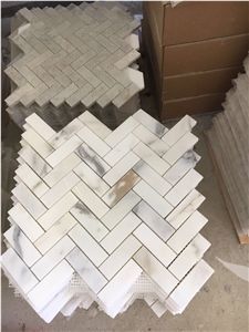Marble Herringbone Mosaic Tile White Marble Calacatta Carrara Herringbone 1"*3" Honed Mosaic Tile for Wall