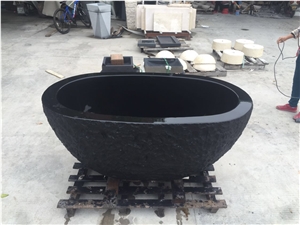 Natural Stone Bath Tub for Villa Granite Shanxi Black Oval Bathtubs